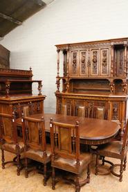 11 Pc. Walnut Gothic/Renaissance dining room 19th century