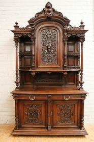 Monumental walnut Henri II cabinet, 19th century