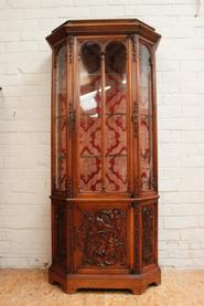 Walnut renaissance/gothic display cabinet signed by BELANGER PARIS 19th century