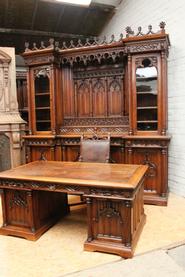 3PC Monumental walnut gothic office set 19th century