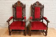 Nice pair oak hunt arm chairs 19th century