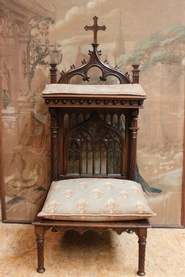 Big walnut gothic prayer bench