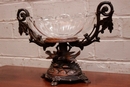 Black forest style Fruit bowl in walnut and glass, France 19th century