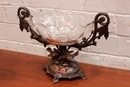 Black forest style Fruit bowl in walnut and glass, France 19th century