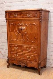 Cherub Louis XV bombe secretary desk in walnut with marble top