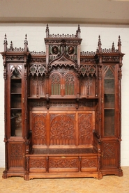 Exceptional 10pc monumental gothic walnut office set