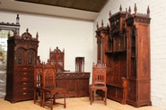 Exceptional 10pc monumental gothic walnut office set