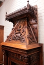 Gothic style Fire mantle in Walnut, France 19th century