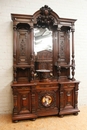 Renaissance style Cabinet in walnut & porecelain, France 19th century