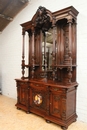 Renaissance style Cabinet in walnut & porecelain, France 19th century