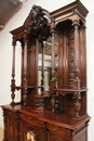 Renaissance style Cabinet in walnut & porecelain, France 19th century