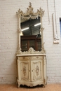 Louis XV style Cabinet and mirror in paint wood, France 19th century