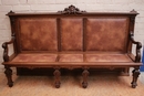 Regency style Hall benches in Walnut and leather, France 19th century