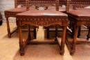 Renaissance style Table and chairs in Walnut, France 19th century