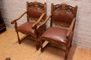 Renaissance style Table and chairs in Walnut, France 19th century