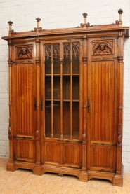 Exceptional walnut 3 door gothic Bookcase Signed by Bellanger Paris