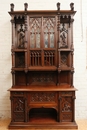 Gothic style Exceptional walnut gothic cabinet with paint glass doors in Walnut, France 19th century