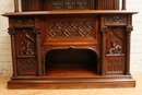 Gothic style Exceptional walnut gothic cabinet with paint glass doors in Walnut, France 19th century