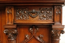 Gothic style Exceptional walnut gothic cabinet with paint glass doors in Walnut, France 19th century