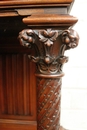 Gothic style Exceptional walnut gothic cabinet with paint glass doors in Walnut, France 19th century