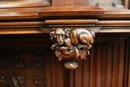 Gothic style Exceptional walnut gothic cabinet with paint glass doors in Walnut, France 19th century