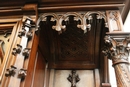 Gothic style Exceptional walnut gothic cabinet with paint glass doors in Walnut, France 19th century