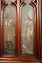 Gothic style Exceptional walnut gothic cabinet with paint glass doors in Walnut, France 19th century