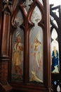 Gothic style Exceptional walnut gothic cabinet with paint glass doors in Walnut, France 19th century