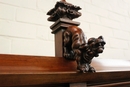 Gothic style Exceptional walnut gothic cabinet with paint glass doors in Walnut, France 19th century