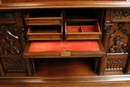 Gothic style Exceptional walnut gothic cabinet with paint glass doors in Walnut, France 19th century