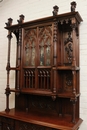 Gothic style Exceptional walnut gothic cabinet with paint glass doors in Walnut, France 19th century