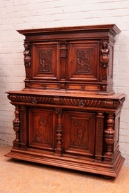 Figural Renaissance cabinet in walnut.