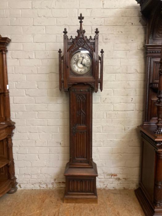 Gothic grandfathers clock in walnut