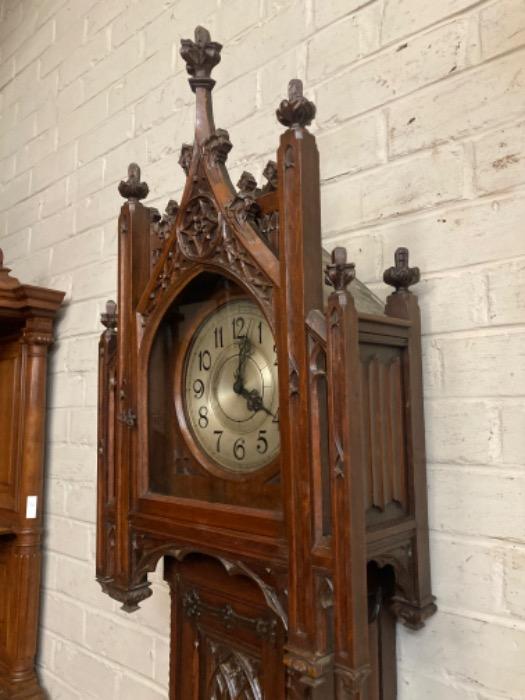 Gothic grandfathers clock in walnut