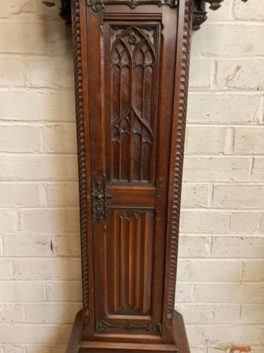 Gothic grandfathers clock in walnut