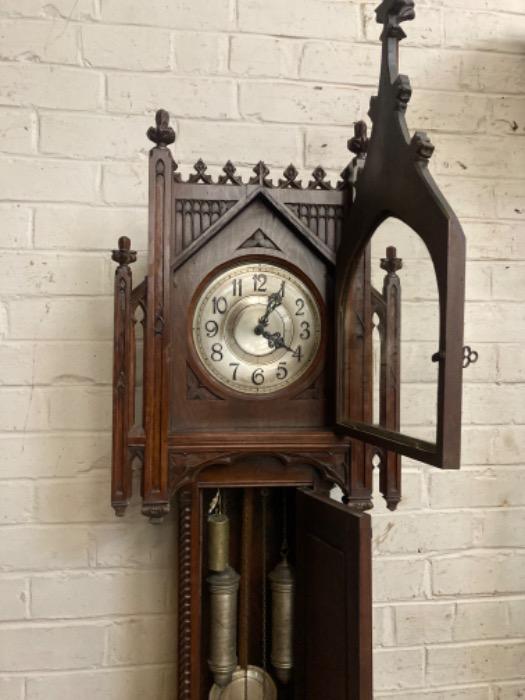 Gothic grandfathers clock in walnut