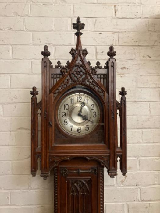 Gothic grandfathers clock in walnut