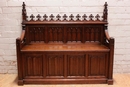 Gothic style Hall bench in Oak, France 19th century