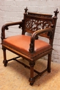 Gothic style Desk and arm chair in Walnut, France 19th century