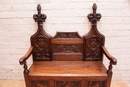 Gothic style Hall bench in Oak, France 19th century