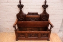 Gothic style Hall bench in Oak, France 19th century