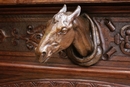 Hunt style Mirror in oak marble and bronze, France 19th century