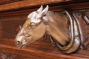 Hunt style Mirror in oak marble and bronze, France 19th century