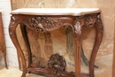 Louis XV style Console in walnut and marble, France 19th century