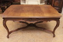 Louis XV style Table and chairs in Oak, Belgium 19th century