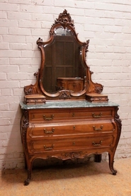 Louis XV style commode in walnut and marble