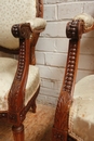 Louis XVI style Pair arm chairs in Walnut, France 19th century