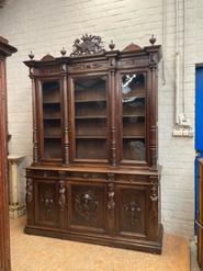 monumental 6 door walnut renaissance bookcase