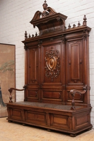 Monumental renaissance hall bench in walnut