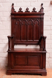 Narrow gothic hall bench in oak